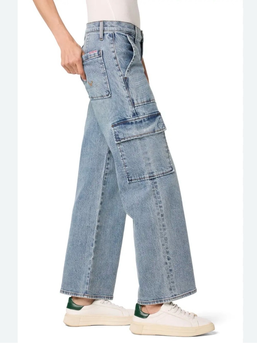 Hudson Light Wash Rosalie High Rise Wide Leg Cargo Jeans Size 32